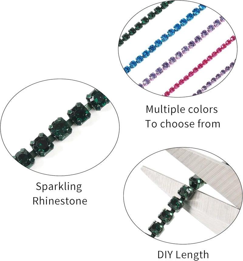 Rytenz 10 Yards 3 MM Rhinestone Chain Trim Crystal Rhinestone Close Chain Trim for Sewing Crafts, DIY Decoration, Jewelry, Clothing, Shoes (Dark Green-1) - Image 3